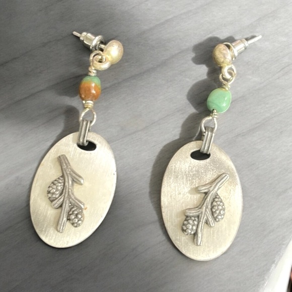 Pine Cone & Turquoise Handcrafted Earrings, Nature lover gift, beautiful jewelry - Picture 1 of 8
